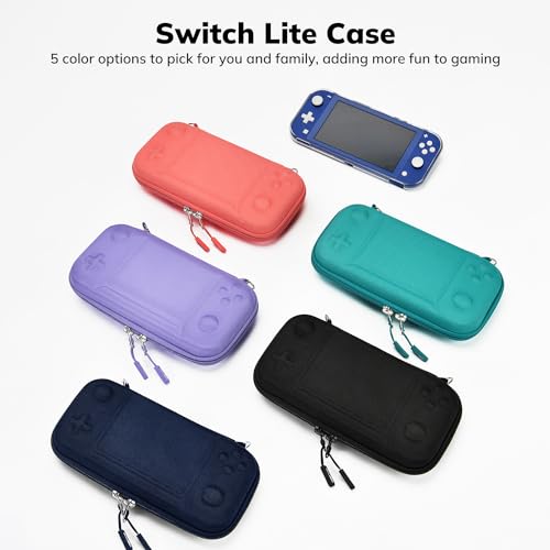 Younik Switch Lite Case, Portable Switch Lite Carrying Case, 14 in 1 Accessories Kit with Carrying Case, Protective Cover, Game Card Case, Screen Protectors, Thumb Grips, Pendant and straps (Black) - color: Black