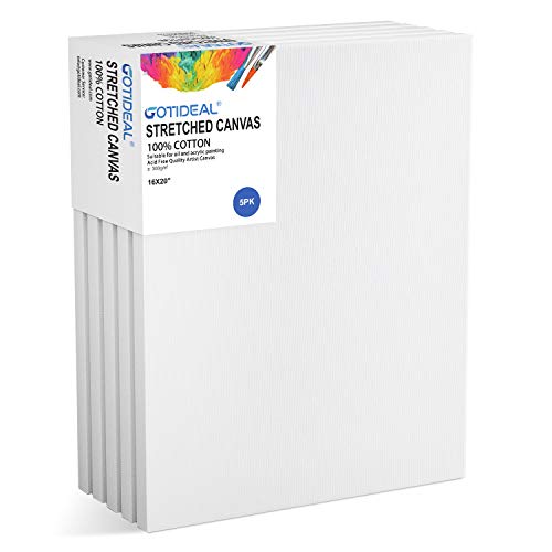 GOTIDEAL Stretched Canvas, 16x20 Inch Set of 5, Primed White - color: White, size: 16"x20"