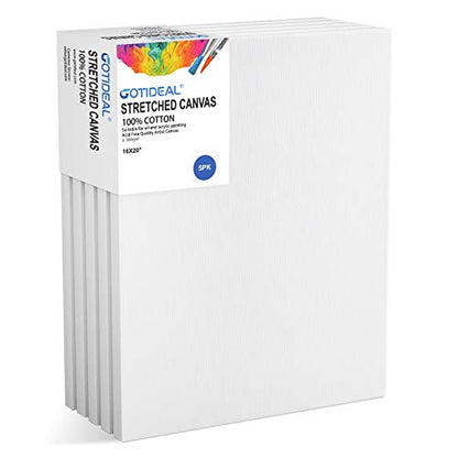 GOTIDEAL Stretched Canvas, 16x20 Inch Set of 5, Primed White - color: White, size: 16"x20"