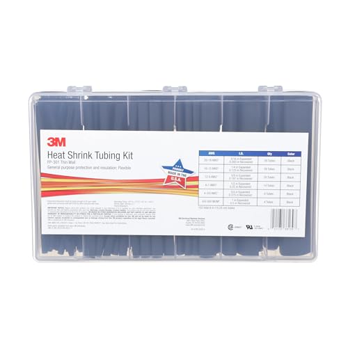 3M Heat Shrink Thin-Wall Tubing FP-301, Black, Assorted Kit with 102 Tubes