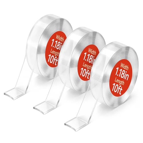 Comix Double Sided Tape Heavy Duty, 1.18" x 120"(10ft), Removable Washable Nano Tape, Residue-Free, Multipurpose Reusable Gel Mounting Tape, 3 Rolls - size: 10ft