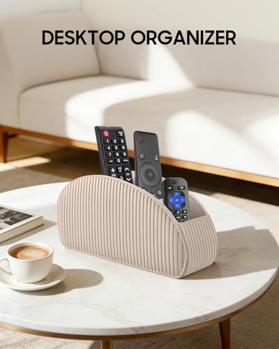 SITHON Remote Control Holder with 5 Compartments - color: Stripe-Latte, size: Small