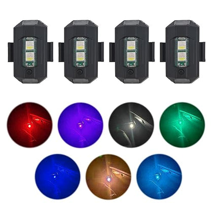 4PCS Rechargeable Night Warning Light LED Strobe Lights 7 Colors Drone Anti-Collision Lights for Car Motorcycle Boat