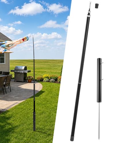 Telescoping Windsock Pole 8 FT with Ground Stake Kit - size: 8 feet- With Ground Stake