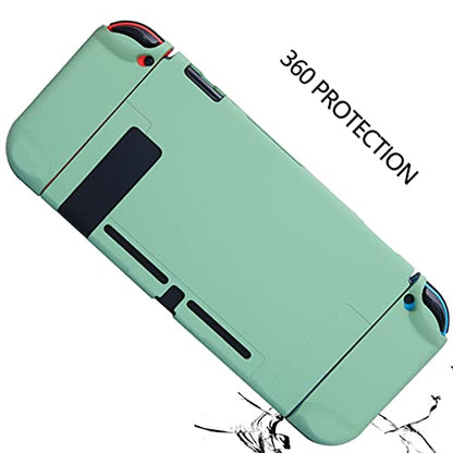 Dockable Case for Nintendo Switch - COMCOOL 3 in 1 Protective Cover Case for Nintendo Switch and Joy-Con Controller with Screen Protector and Thumb grips - Tea Green - color: Tea Green