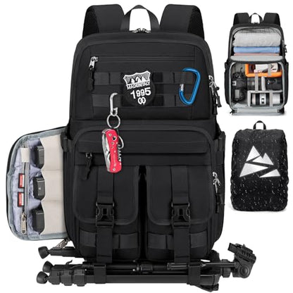 RAINSMORE Camera Backpack, DSLR/SLR/Mirrorless Camera Bag for Photographers - color: Black