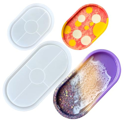 2 Pcs Oval Resin Tray Molds, Silicone Coaster Mold for Epoxy - color: Oval