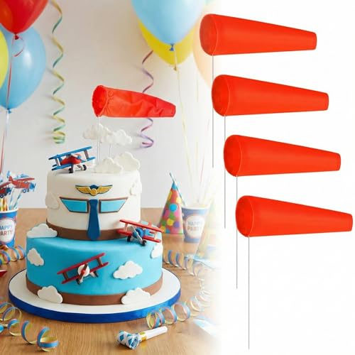 Threlaco 4 Pcs Mini Orange Windsocks Airplane Pilot Themed Party Decor