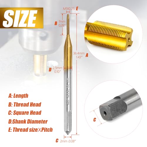 2Pcs M1 X 0.25 Thread Tap for Metal, M1 X 0.25 M2 HSS Thread Milling Tap - size: M1x0.25 - 2Pcs