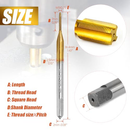 2Pcs M1 X 0.25 Thread Tap for Metal, M1 X 0.25 M2 HSS Thread Milling Tap - size: M1x0.25 - 2Pcs