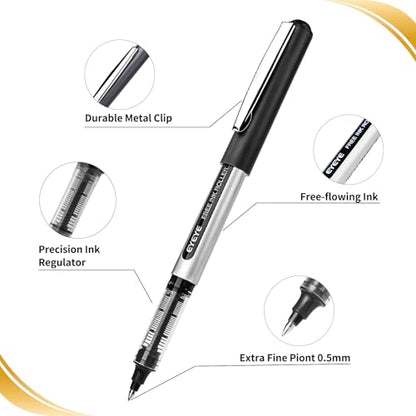 EYEYE Black Pens Pack of 12, 0.5mm Extra Fine Point Roller Ball Pen - color: Black