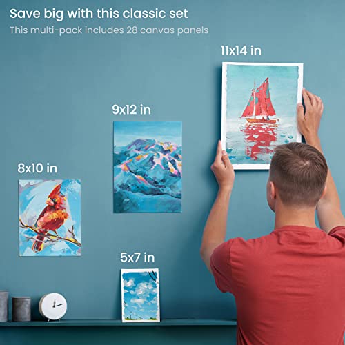 ARTEZA Canvas Panels for Painting, Pack of 28 Boards in 4 Assorted Sizes - size: 5x7, 8x10, 9x12, 11x14 (Pack of 28)