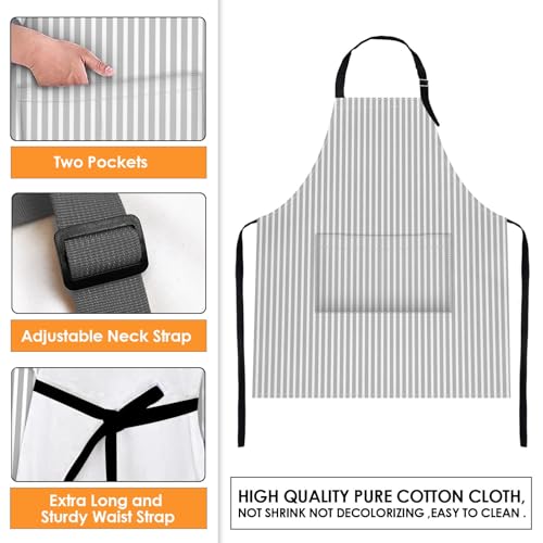 Britimes Apron with Pockets, 32x28 inch, 2 Pack, Striped - color: Black Grey Stripes