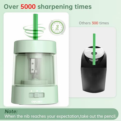Deli Electric Pencil Sharpener, Automatic Pencil Sharpeners, Green - color: Green