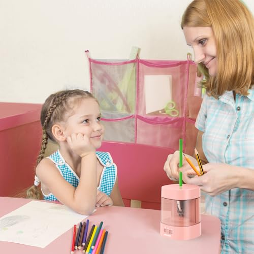 Deli Electric Pencil Sharpener, Automatic Pencil Sharpeners, Pink - color: Pink