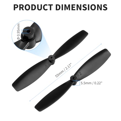 8 Pair Mini Propellers, 55mm 2-Vane, CW & CCW, Black - color: 8 Pair (Black)