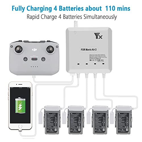 Battery Charger for DJI Air 2S,Mavic Air 2 Drone,6 in 1 Rapid Multi Charging Hub,Simultaneous Charge 4 Batteries and Remote Controller