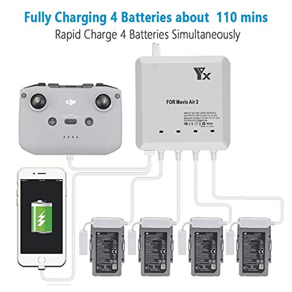 Battery Charger for DJI Air 2S,Mavic Air 2 Drone,6 in 1 Rapid Multi Charging Hub,Simultaneous Charge 4 Batteries and Remote Controller