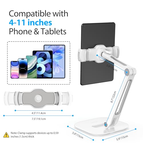 AboveTEK Multi-Angle Adjustable Tablet Stand, 360 Swivel iPad Stand Aluminum Desk Mount Fits 4'-11" Tablets White - color: White