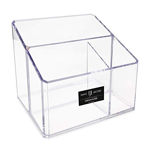 Isaac Jacobs Clear Acrylic 3-Compartment Organizer, Remote Holder & Multi-Functional Makeup, Brush, Pen & Pencil Storage Solution, for The Home, Bathroom, Office, Child’s Desk (3-Section, Clear) - size: 3-Section