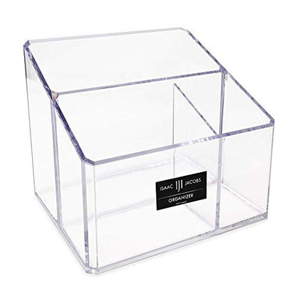 Isaac Jacobs Clear Acrylic 3-Compartment Organizer, Remote Holder & Multi-Functional Makeup, Brush, Pen & Pencil Storage Solution, for The Home, Bathroom, Office, Child’s Desk (3-Section, Clear) - size: 3-Section