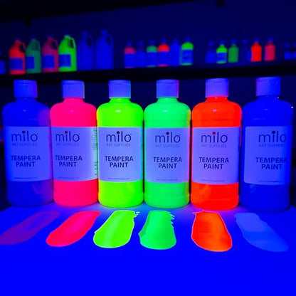 milo Fluorescent Washable Tempera Paint Set, 6 Neon UV Colors, 16oz Bottles - style: Fluorescent Tempera 6 x 16 oz