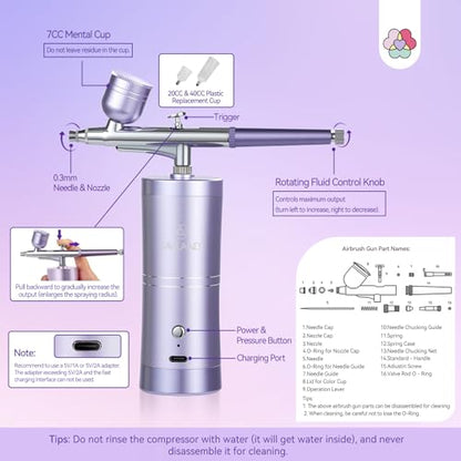 SAVILAND 2026 Airbrush for Nails 25 PSI Nail Airbrush Machine - color: A-Purple