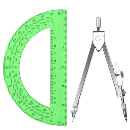 Students Geometry Math Set, Drawing Compass and 6 Inch Protractor - color: Green