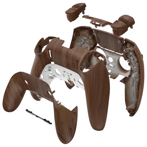 eXtremeRate Full Set Shell with Buttons Touchpad Cover Compatible with p s 5 Edge Controller, Wood Grain Replacement Decorative Trim Shell Front Back Plates Compatible with p-s-5 Edge Controller - color: Wood Grain