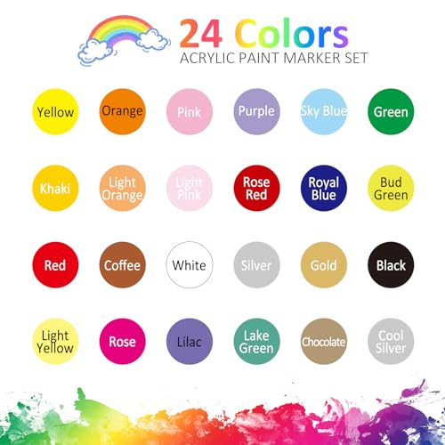 SMOOTHERPRO 3Pcs White Gel Pens and 24 Colors Acrylic Paint Markers