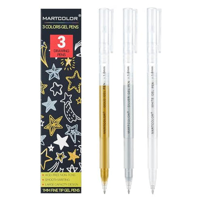 MARTCOLOR Gold Silver White Gel Pens, 3 Pack 1mm Opaque Archival Ink Pen - color: Multicolor