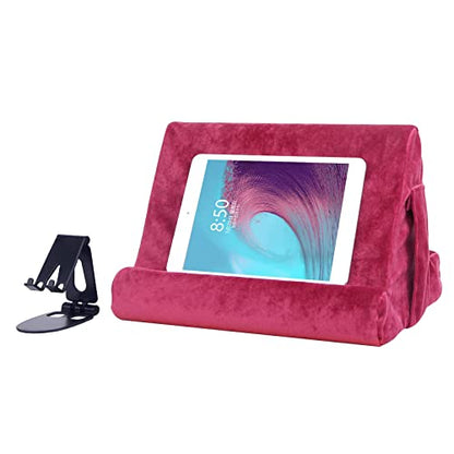 Multi-Angle Tablet Stand with Soft Pad and Net Pocket - Universal Phone and Pad Holder for Lap, Knee, Sofa and Bed (Wine Red) - color: Wine Red