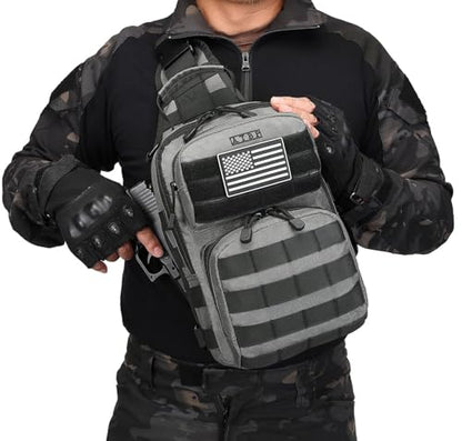 Tactical Sling Backpack With Holster Military Crossbody Bag for Men Single Shoulder Back Pack 10L - color: Grey Gray