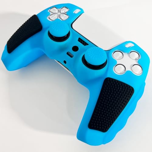 Glow in The Dark PS5 Controller Skin,Blue Anti Slip Soft Thicked Studded Silicone Cover Skins Compatible with PS5 Controller,Include 8 PCS Blue Thumb Grips Glow and 2 Cat Paw Grips Accessories. - color: Glow Blue Black