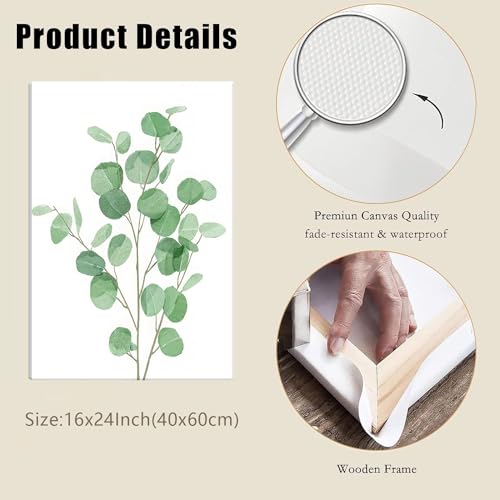 Bwodke Green Botanical Canvas Wall Art Set of 3, 16x24 inch - color: Green and White, size: 16"x24" Canvas