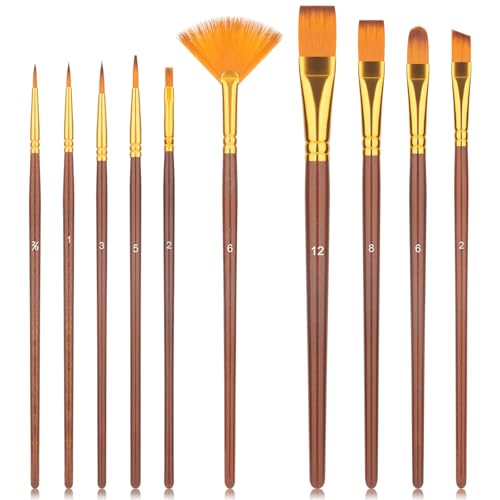 10Pcs Paint Brushes for Acrylic, Watercolor & Gouache Painting, Artists & Beginners