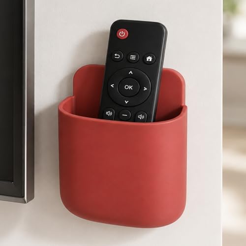 Remote Holder Wall Mount, Bedside TV Remote Storage Box Organizer for Air Conditioner Controller Phone Pen Accessories Home Office - color: Red