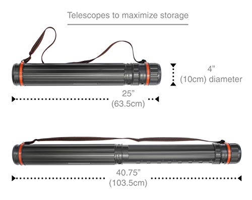 VViViD Extra Large Black Plastic Telescoping Transit Poster & Document Storage Tube w/Adjustable Nylon Carrying Strap (Large (25" x 4")) - size: Large (25" x 4")