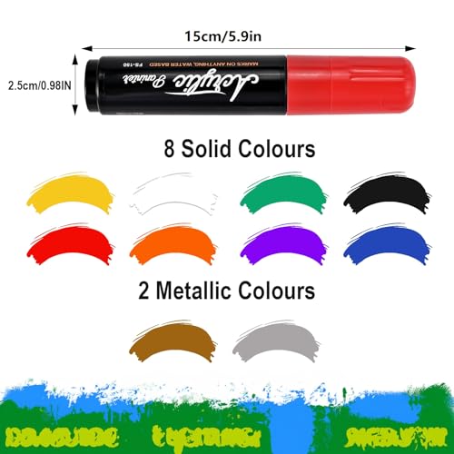 Goldge 10 Vibrant Color Acrylic Paint Markers Set, Art Pens