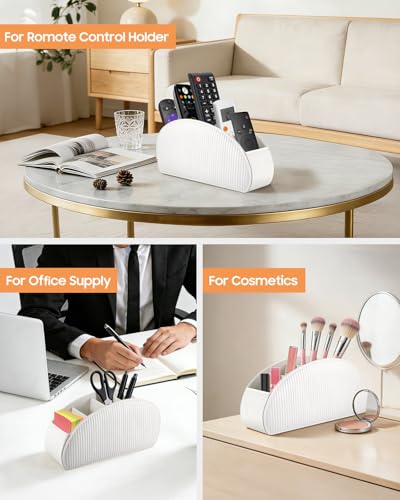 SITHON Remote Control Holder with 5 Compartments - color: Stripe-Pearl White, size: Small