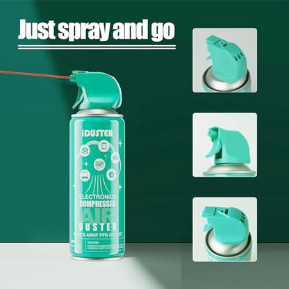 iDuster Compressed Canned Air Duster - 4 PCS Disposable Compressed Air Duster Can Cleaning for Computer,Keyboard, Jewelry, Car and Cellphone, 10oz