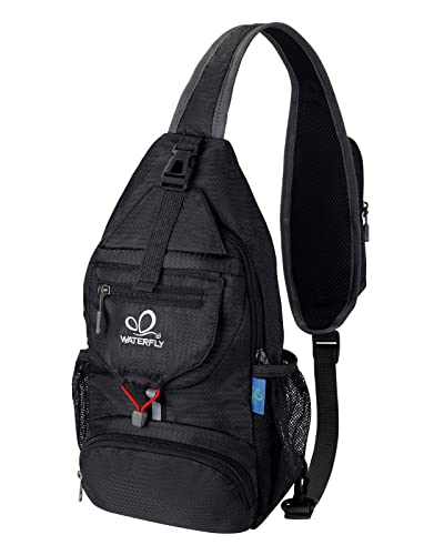 WATERFLY Packable Sling Backpack Lightweight Crossbody Bag Travel Daypack - color: Black
