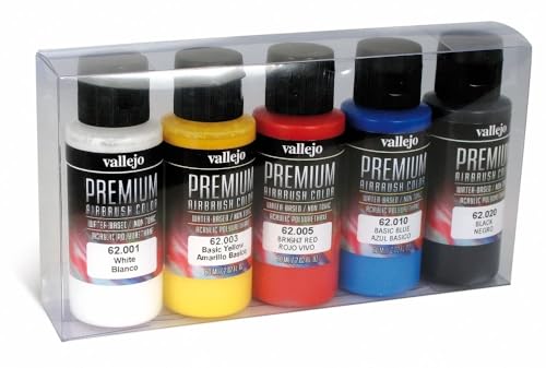 Vallejo - Premium Color Set Opaque Basics Colors | Matte Finish Airbrush Paints | Multicolor Polyurethane Coating Kit | RC Model Surface Coverage System | 5 Bottles x 60 ml. (2.02 fl.oz.) - style: Opaque Basics