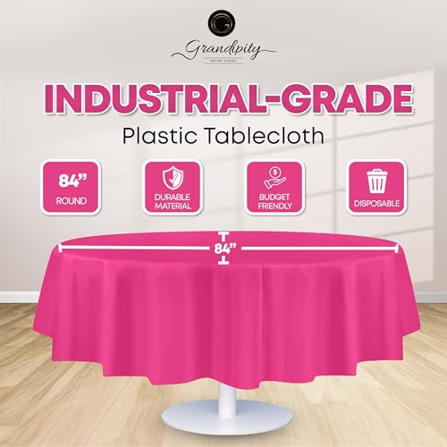 Grandipity Plastic Table Cloth Disposable 12 Pack 84" Round Hot Pink - color: Hot Pink, size: 84in. Round