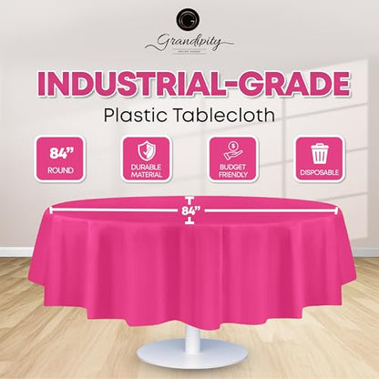 Grandipity Plastic Table Cloth Disposable 12 Pack 84" Round Hot Pink - color: Hot Pink, size: 84in. Round