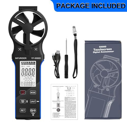 Handheld Anemometer, Anti-dust CFM Meter With Touch Button, Rechargeable Wind Speed Gauge for Air Flow, Chill, Temp Test, Waterproof LCD Backlight - style: 5000D