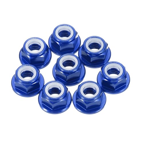 MECCANIXITY 8 Pcs M5 Pitch 0.8mm Aluminum Alloy Lock Nuts Flanged Hex Nuts Nylon Locking Serrated for RC Drone Quadcopter Motor Prop Adapter FPV Parts Fasteners, Dark Blue - color: Dark Blue, size: M5x0.8mm
