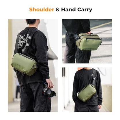 K&F CONCEPT 2 in 1 Camera Sling Bag, Everyday Shoulder Bag - color: 03 Green Medium