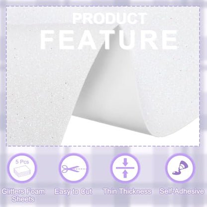 uxcell Foam Sheets 5Pcs 8x12Inch EVA Self-Adhesive Sparkle White Glitters - color: White