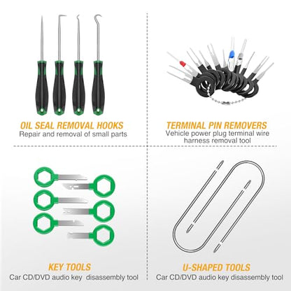 GOOACC 88Pcs Trim Removal Tool Auto Push Pin Bumper Retainer Clip Set - color: 88Pcs Clips Removal Kit Green
